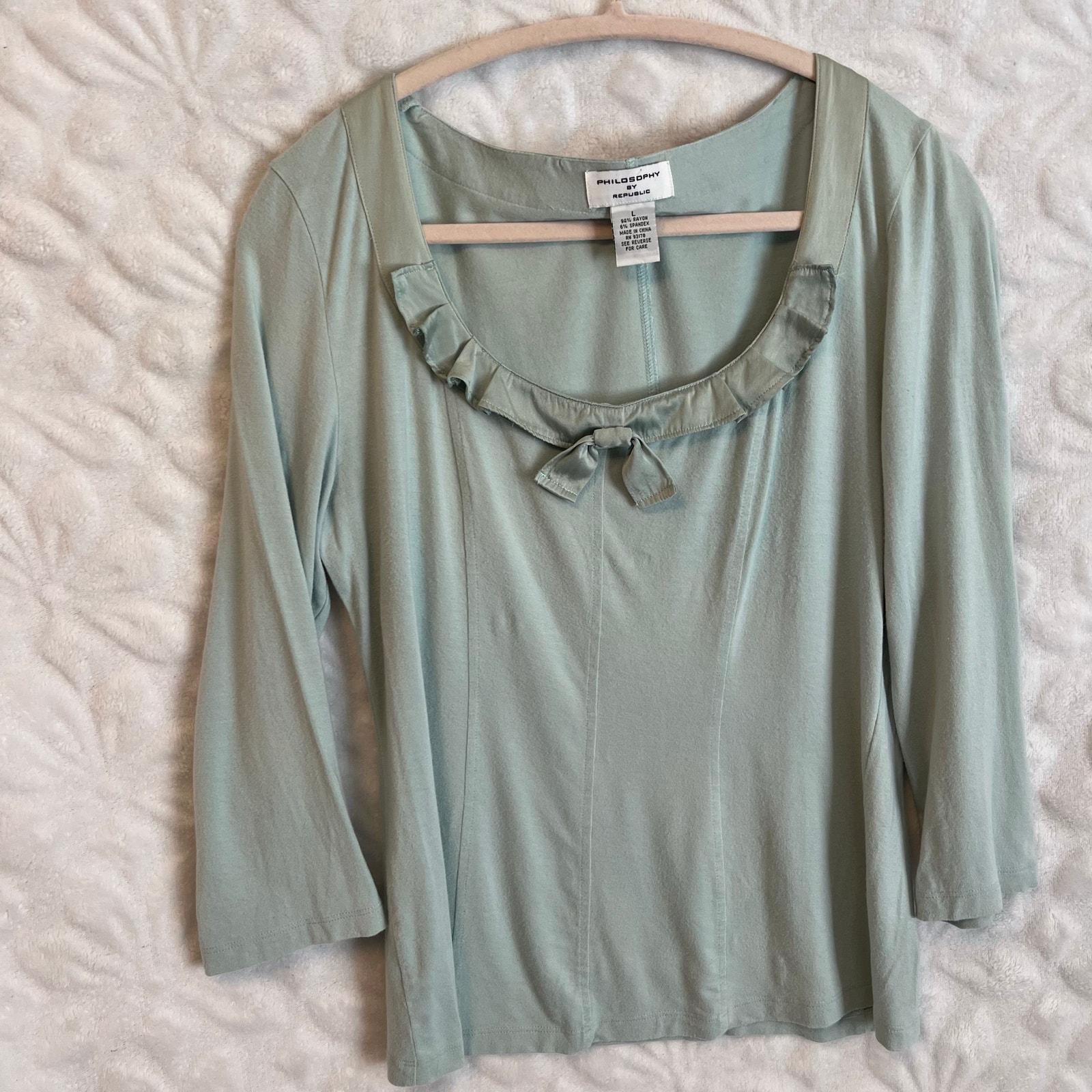 Philosophy By Republic SeaFoam Green Top Ruffle Collar Preowned Excellent
